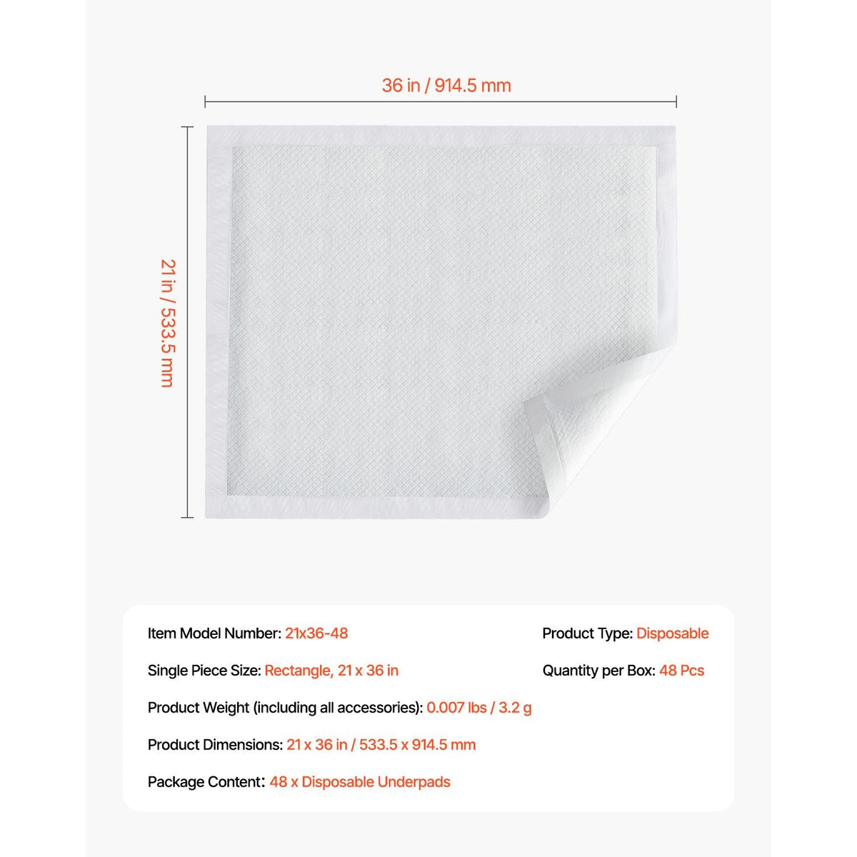 Disposable Underpads, 21" x 36" Incontinence Bed Pads, Super Absorbent Chux Pads with 5-Layer Protection for Bed Sofa and Mattress, Protective Bedwetting Pad for Pet Adult Kid Elderly (48-Pack)