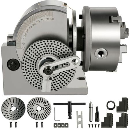 Dividing Head BS-1 Dividing Head Set 6\" 3-jaw Chuck Semi Universal Milling Set with 6\" Chuck+Tailstock+Dividing Plates for Milling Grinding Drilling Machine