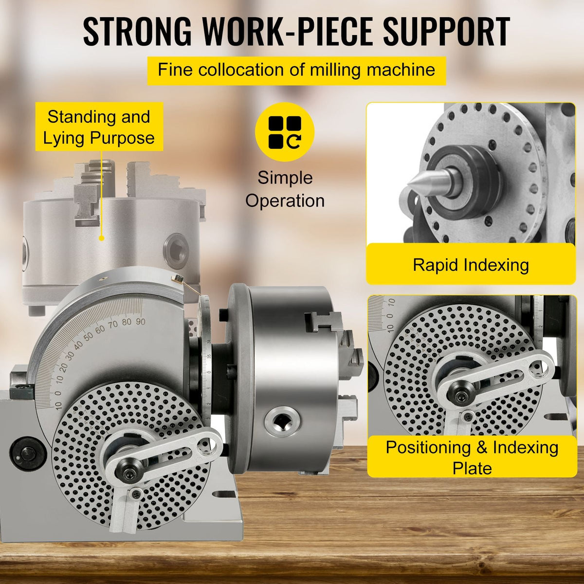 Dividing Head BS-1 Dividing Head Set 6\" 3-jaw Chuck Semi Universal Milling Set with 6\" Chuck+Tailstock+Dividing Plates for Milling Grinding Drilling Machine