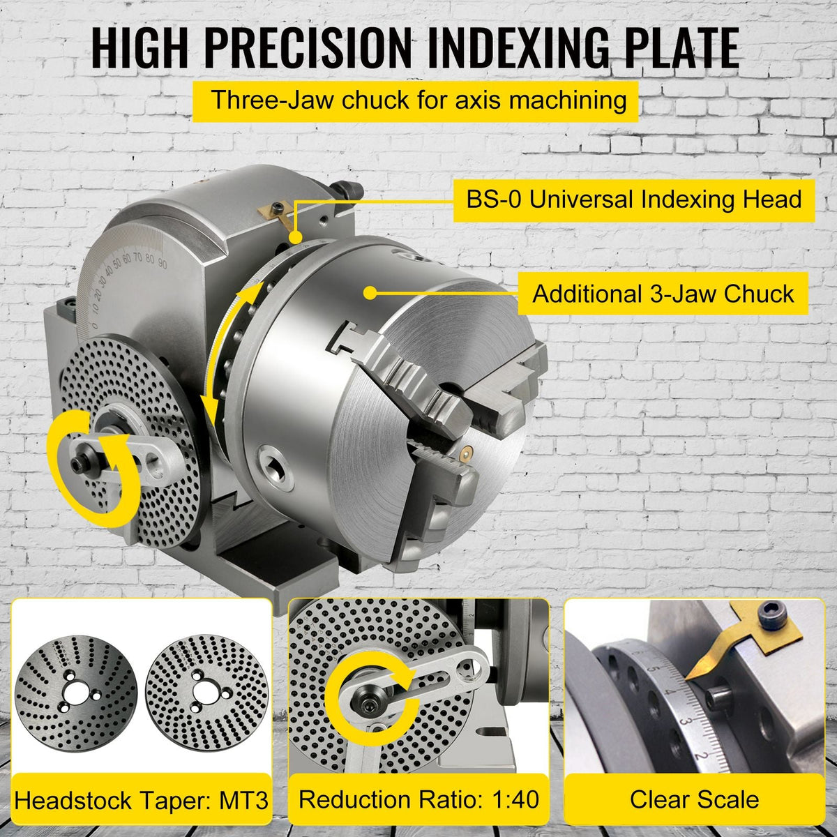 Dividing Head BS-1 Dividing Head Set 6\" 3-jaw Chuck Semi Universal Milling Set with 6\" Chuck+Tailstock+Dividing Plates for Milling Grinding Drilling Machine