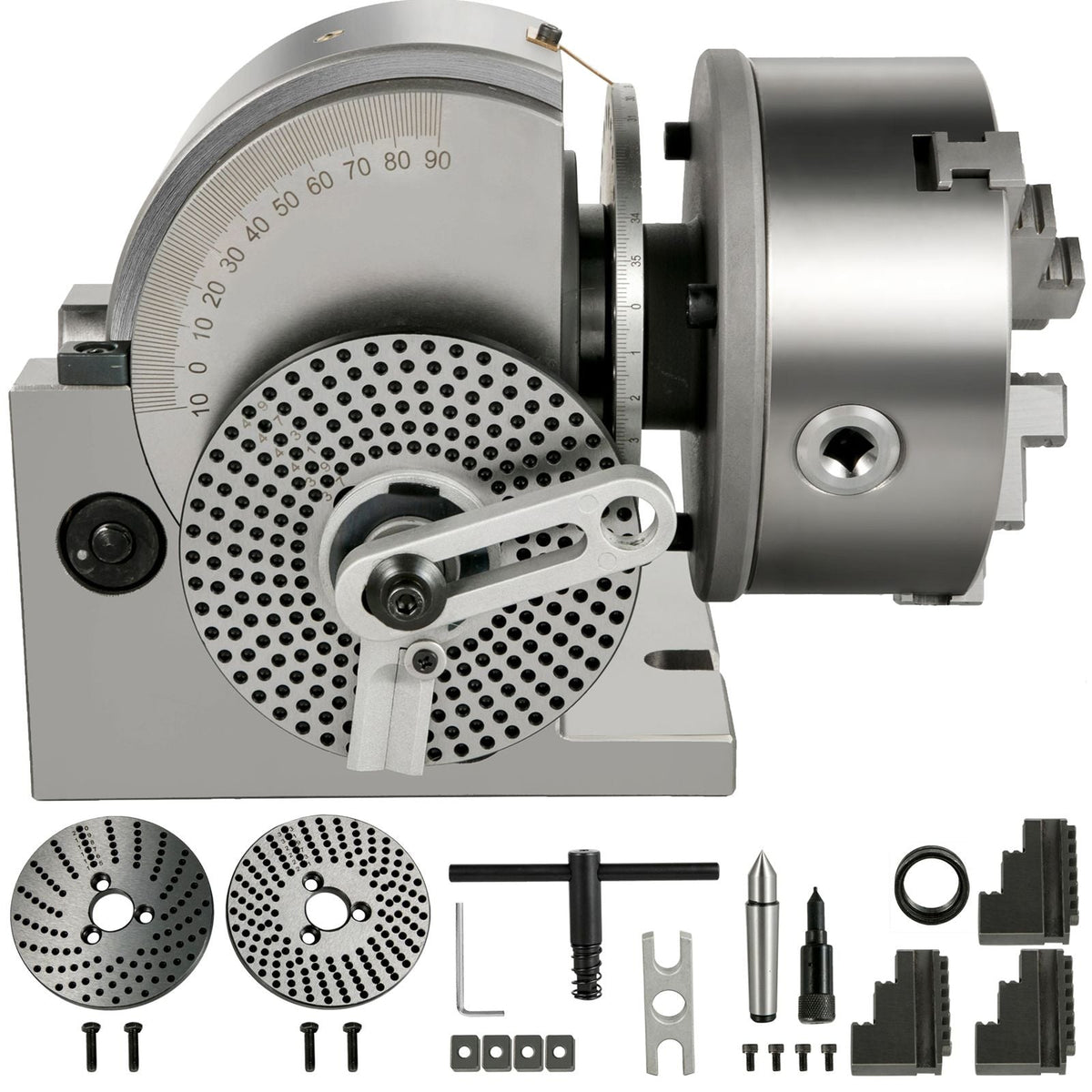 Dividing Head BS-1 Dividing Head Set 6\" 3-jaw Chuck Semi Universal Milling Set with 6\" Chuck+Tailstock+Dividing Plates for Milling Grinding Drilling Machine