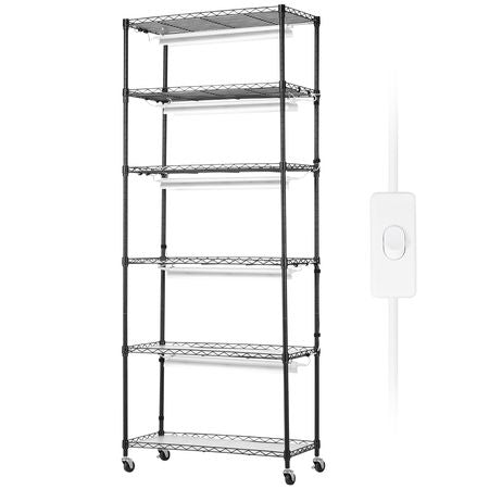 DIY Plant Stand with Grow Light, 6-Tier Large Tall Plant Shelf with 192W 5000K Full Spectrum Grow Lights, Indoor Grow Light Shelf with Wheels for Seed Starting 29.5" L x 13.8" W x 70.9" H