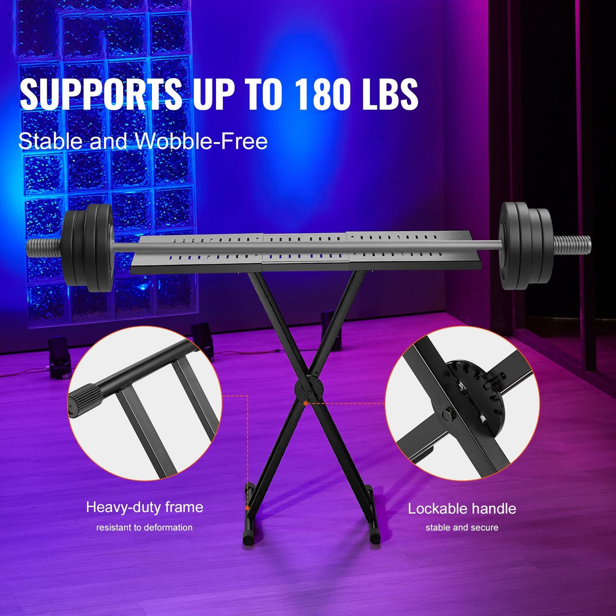 DJ Table Stand, (32"-43") x 18" Portable DJ Laptop and Controller Stand, Lightweight DJ Desk DJ Booth Adjustable Height DJ Stand, Foldable Double-X Keyboard Stand & Tabletop, Audio Mixer Stand