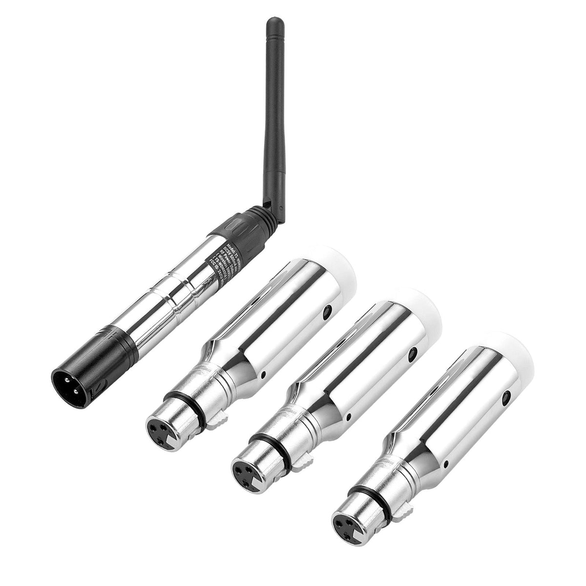 DMX Wireless Receiver, 3 Receivers & 1 Transmitter, 2.4G ISM Band, 656 ft Transmission Range, Rechargeable Battery, Wireless Stage Lighting Control, for LED Stage Party DJ Bar Lighting, Silver