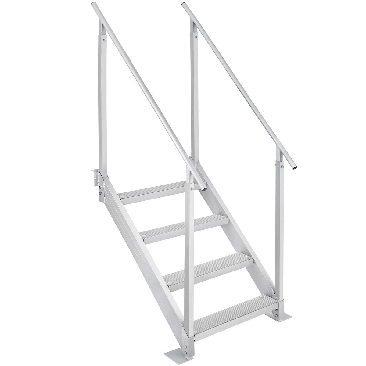 Dock Ladder 4 Step, Dock Stairs 30''-38'' Adjustable Height, 500 lbs Load Capacity, Aluminum Pontoon Boat Ladder with Dual Handrails & Nonslip Mat for Ship/Lake/Pool/Marine Boarding