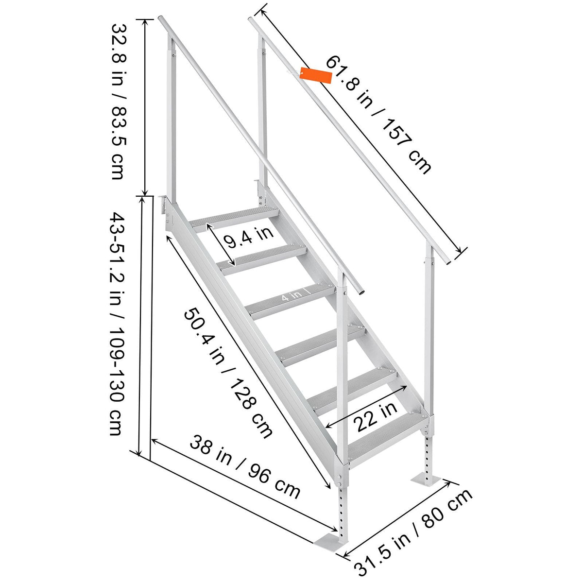 Dock Ladder, 43''-51'' Adjustable Height, 500 lbs Load Capacity, Aluminum Alloy 6 Steps Pontoon Boat Ladder with Dual Handrails & Nonslip Mat, Ideal for Ship/Lake/Pool/Marine Boarding