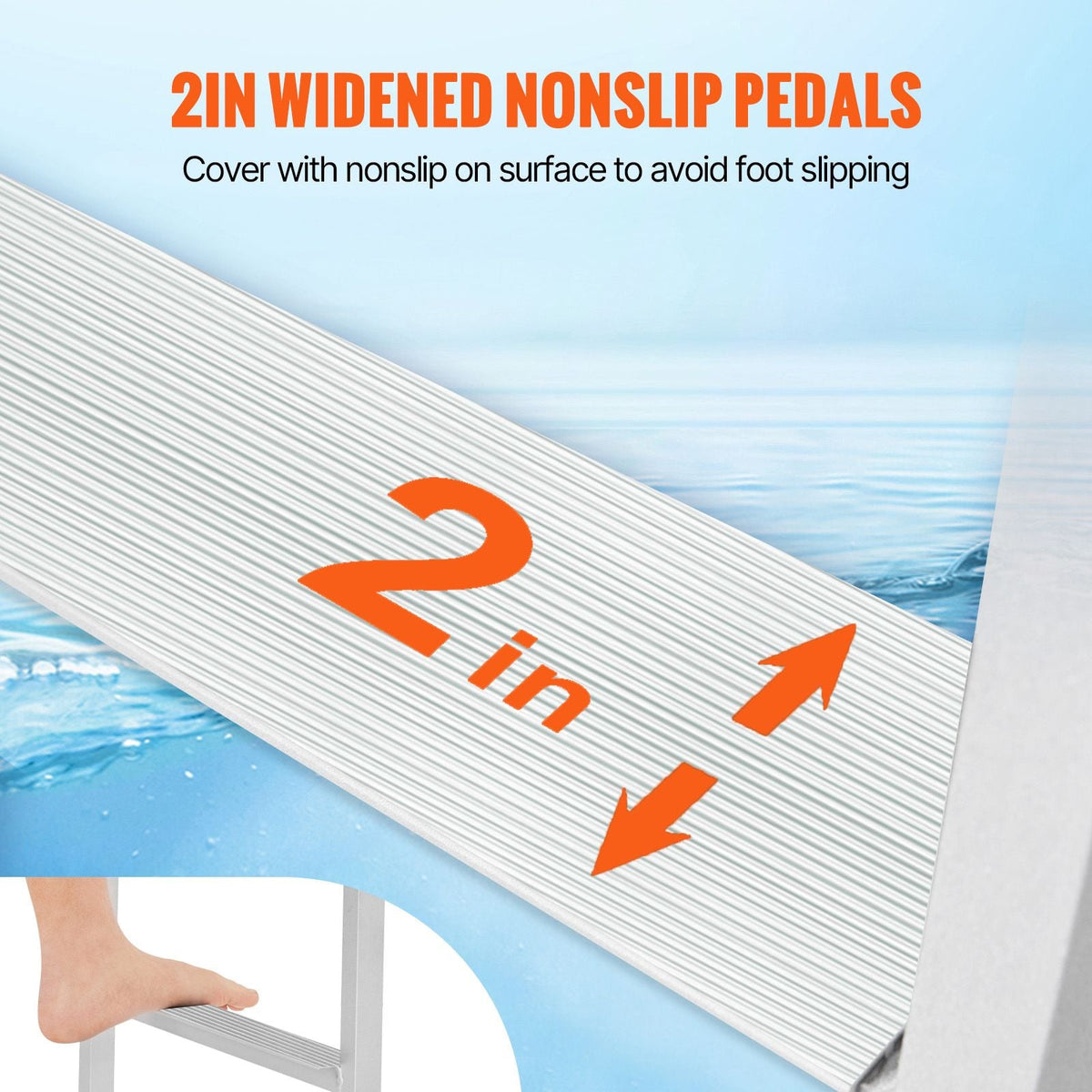 Dock Ladder, Flip-Up 3 Steps, 350 lbs Load Capacity, Aluminum Alloy Pontoon Boat Ladder with 2'' Wide Step & Nonslip Rubber Mat, Easy to Install for Ship/Lake/Pool/Marine Boarding