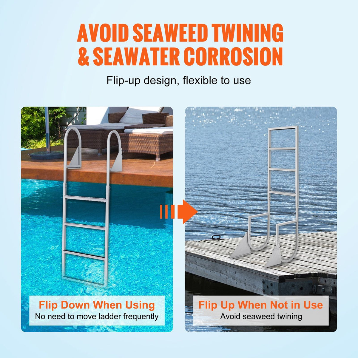 Dock Ladder Flip-Up 4 Steps, 350 lbs Load Capacity, Aluminum Alloy Pontoon Boat Ladder with Nonslip Mat, Swimming Ladder for Ship/Lake/Pool/Marine Boarding
