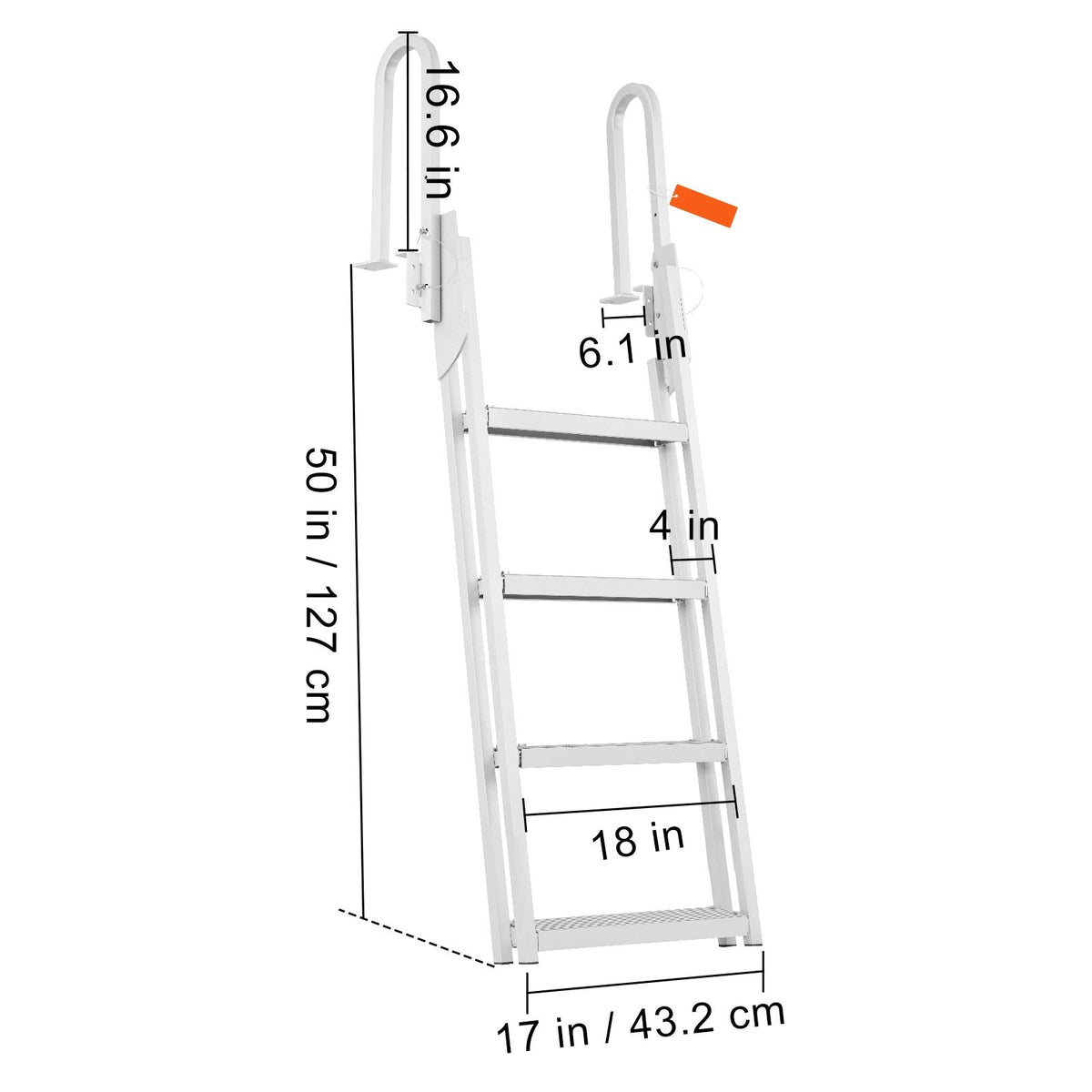 Dock Ladder Flip Up 4 Steps, 350lbs Load Capacity, Aluminum Pontoon Boat Ladder with 4" Wide Step & Nonslip Rubber Mat,Swimm Step Ladder for Ship/Lake/Pool/Marine Boarding