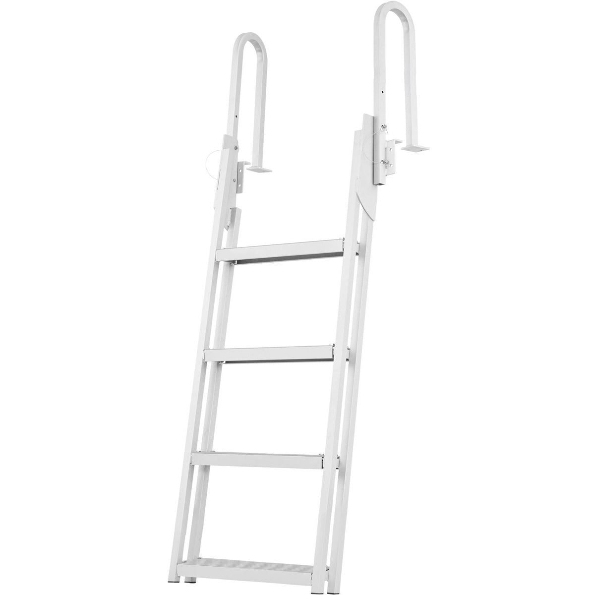 Dock Ladder Flip Up 4 Steps, 350lbs Load Capacity, Aluminum Pontoon Boat Ladder with 4" Wide Step & Nonslip Rubber Mat,Swimm Step Ladder for Ship/Lake/Pool/Marine Boarding
