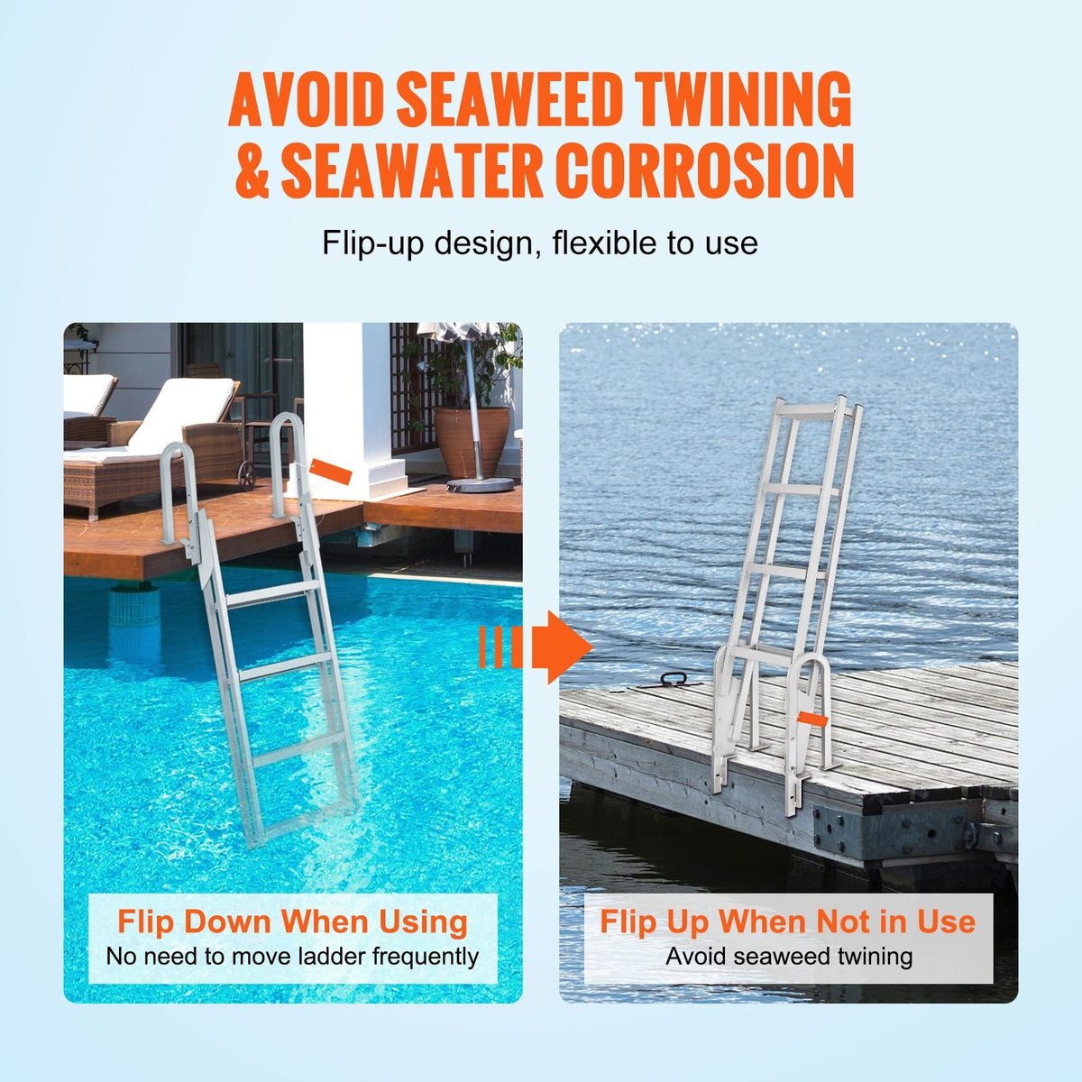 Dock Ladder Flip Up 4 Steps, 350lbs Load Capacity, Aluminum Pontoon Boat Ladder with 4" Wide Step & Nonslip Rubber Mat,Swimm Step Ladder for Ship/Lake/Pool/Marine Boarding