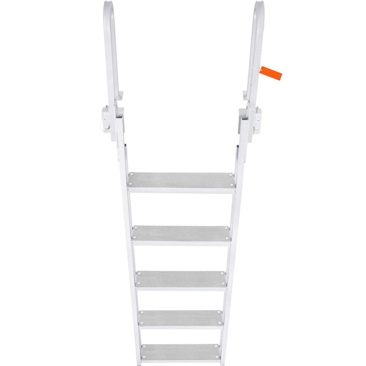 Dock Ladder Flip Up 5 Steps, 350lbs Load Capacity, Aluminum Pontoon Boat Ladder with 4" Wide Step & Nonslip Rubber Mat,Swimm Step Ladder for Ship/Lake/Pool/Marine Boarding