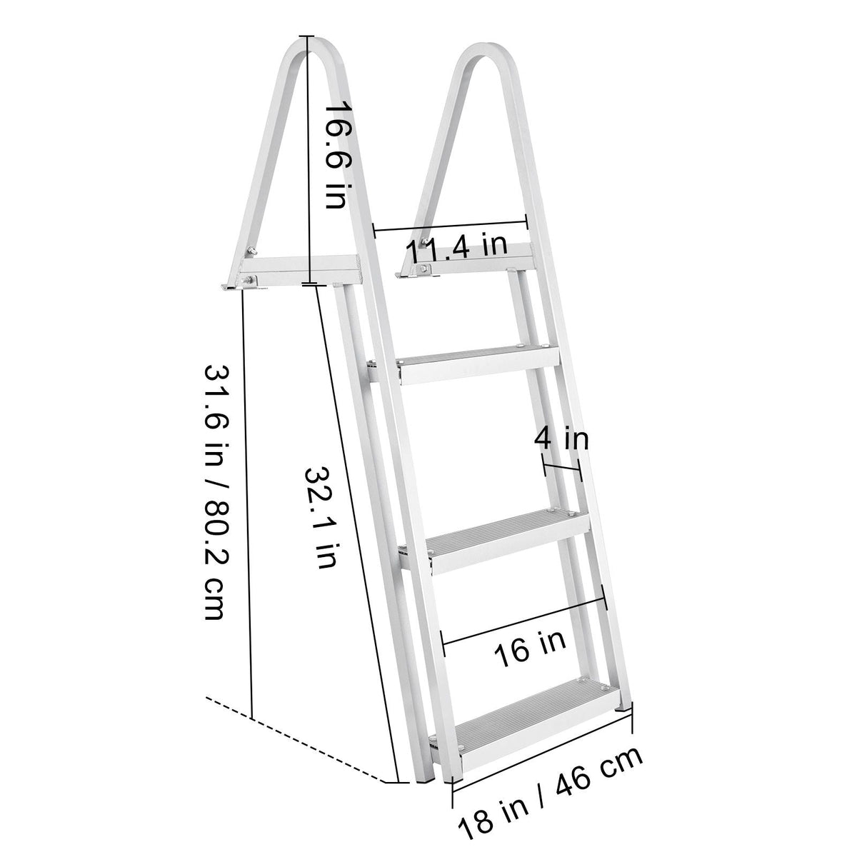 Dock Ladder, Removable 3 Steps, 350 lbs Load Capacity, Aluminum Alloy Pontoon Boat Ladder with 4'' Wide Step & Nonslip Mat, Easy to Install for Ship/Lake/Pool/Marine Boarding