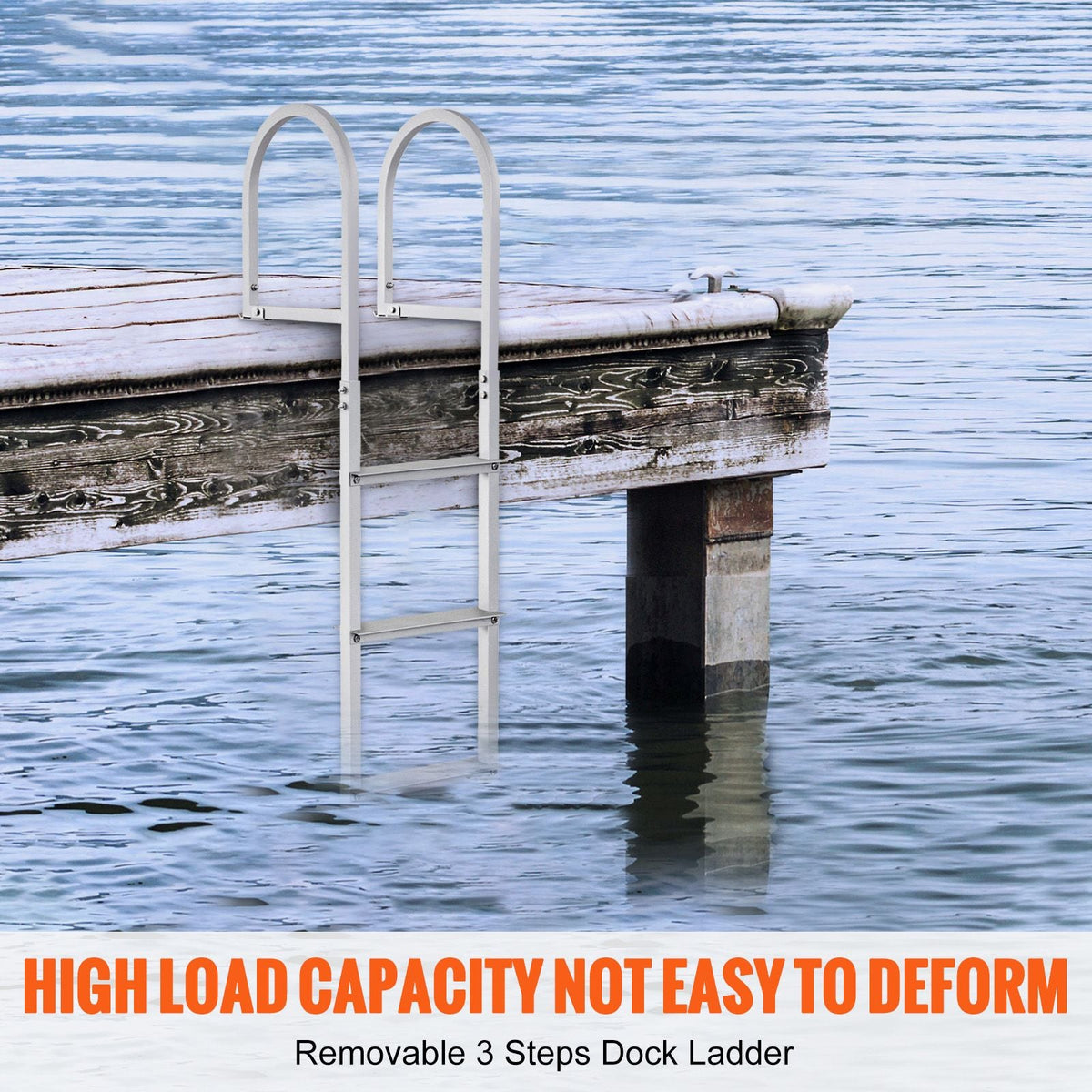 Dock Ladder, Removable 3 Steps, 500 lbs Load Capacity, Aluminum Alloy Pontoon Boat Ladder with 3.1'' Wide Step & Nonslip Rubber Mat, Easy to Install for Ship/Lake/Pool/Marine Boarding
