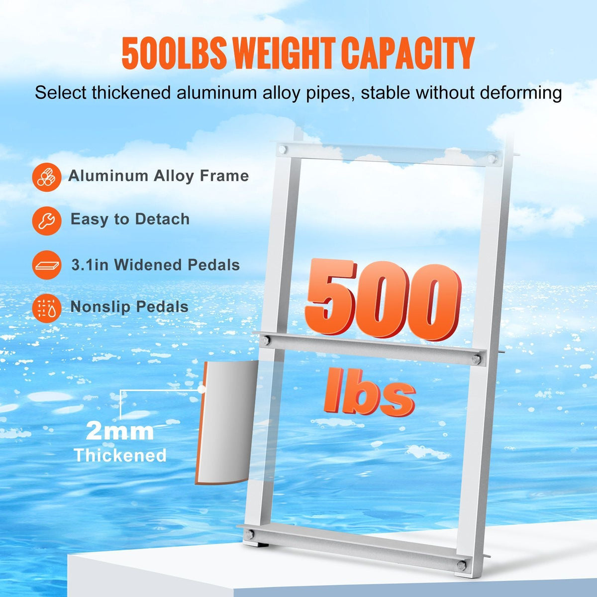 Dock Ladder, Removable 3 Steps, 500 lbs Load Capacity, Aluminum Alloy Pontoon Boat Ladder with 3.1'' Wide Step & Nonslip Rubber Mat, Easy to Install for Ship/Lake/Pool/Marine Boarding