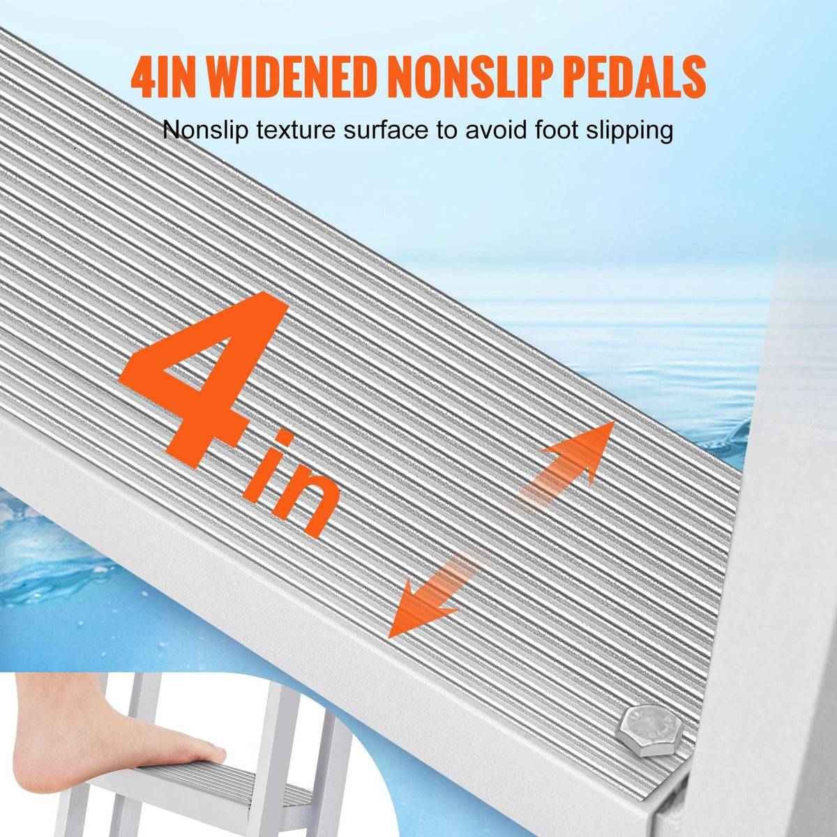Dock Ladder, Removable 4 Steps, 350 lbs Load Capacity, Aluminum Alloy Pontoon Boat Ladder with 4'' Wide Step & Nonslip Mat, Easy to Install for Ship/Lake/Pool/Marine Boarding