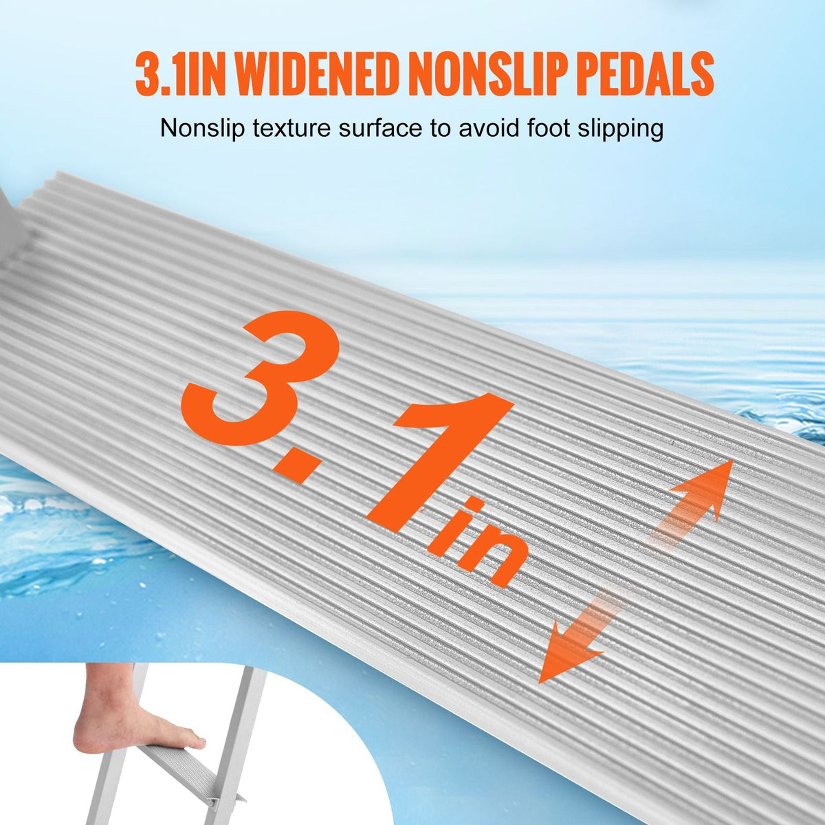 Dock Ladder, Removable 4 Steps, 500 lbs Load Capacity, Aluminum Alloy Pontoon Boat Ladder with 3.1'' Wide Step & Nonslip Rubber Mat, Easy to Install for Ship/Lake/Pool/Marine Boarding