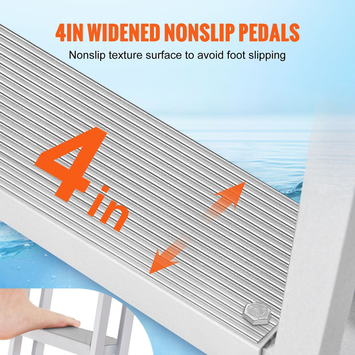 Dock Ladder, Retractable 4 Steps, 350 lbs Load Capacity, Aluminum Alloy Pontoon Boat Ladder with 55.1''-67.1'' Adjustable Height, 4'' Wide Step & Rubber Mat, for Ship/Lake/Pool/Marine Boarding