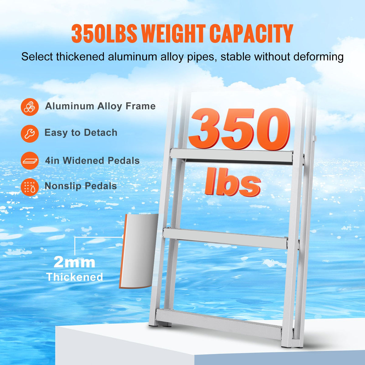 Dock Ladder, Retractable 4 Steps, 350 lbs Load Capacity, Aluminum Alloy Pontoon Boat Ladder with 55.1''-67.1'' Adjustable Height, 4'' Wide Step & Rubber Mat, for Ship/Lake/Pool/Marine Boarding