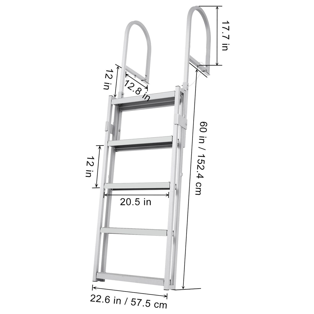 Dock Ladder, Retractable 5 Steps, 350 lbs Load Capacity, Aluminum Alloy Pontoon Boat Ladder with 66.9''-78.9'' Adjustable Height, 4'' Wide Step & Mat, for Ship/Lake/Pool/Marine Boarding