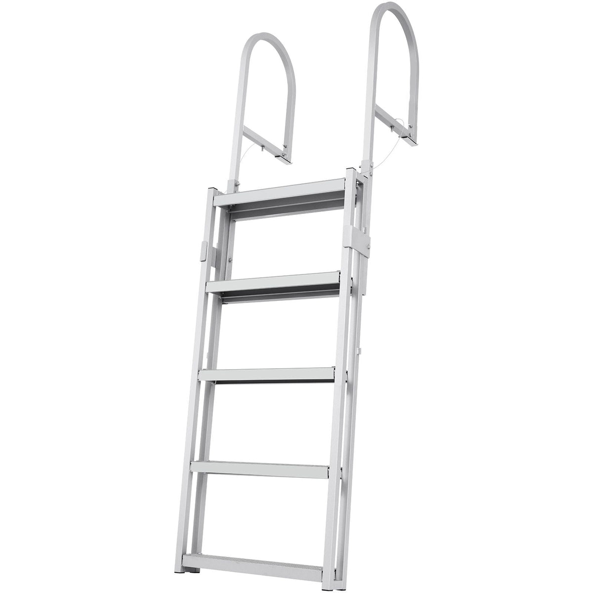 Dock Ladder, Retractable 5 Steps, 350 lbs Load Capacity, Aluminum Alloy Pontoon Boat Ladder with 66.9''-78.9'' Adjustable Height, 4'' Wide Step & Mat, for Ship/Lake/Pool/Marine Boarding