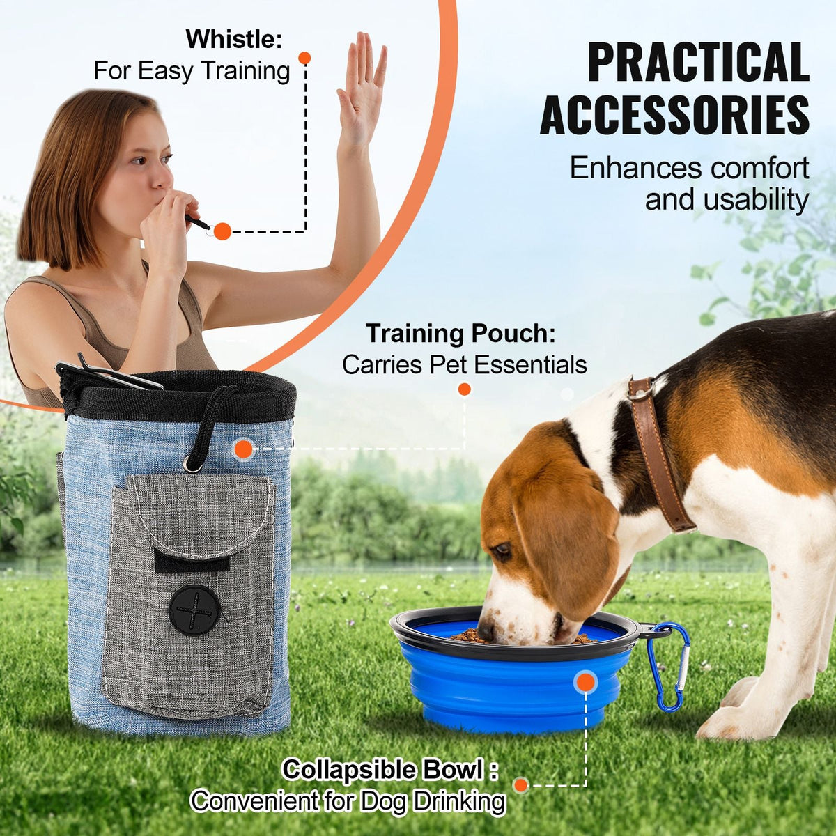 Dog Agility Training Equipment, 5 PCS Combination Set with Adjustable High Hurdles,6 Weave Poles, Tunnel, Jump Ring, Pause Box, Whistle, Foldable Bowl, Puppy Obstacle Course Kit with 2 Bags