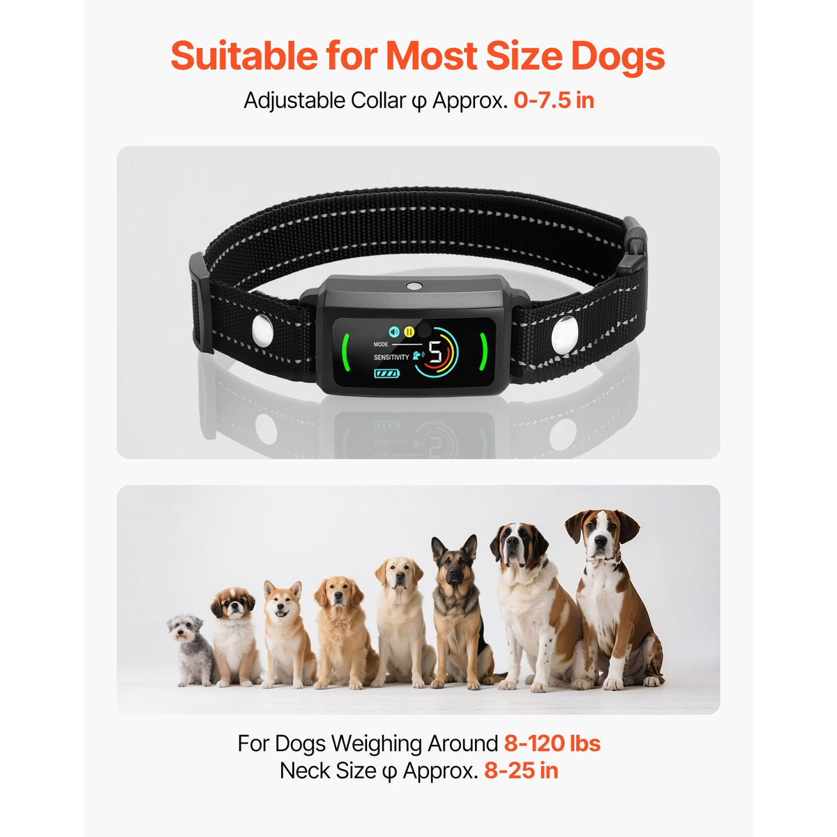 Dog Bark Collar, Smart Bark Collar for Large Medium Small Dogs, IP67 Waterproof Rechargeable Anti-Bark Collars for Dogs, Dog Anti-Barking Device, 6 Adjustable Sensitivity Beep Vibration (Black)