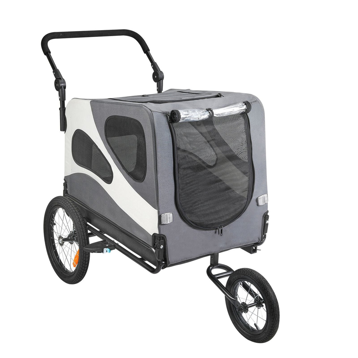 Dog Bike Trailer, Supports up to 100 lbs, 2-in-1 Pet Stroller Cart Bicycle Carrier, Easy Folding Cart Frame with Quick Release Wheels, Universal Bicycle Coupler, Reflectors, Flag, Black/Gray