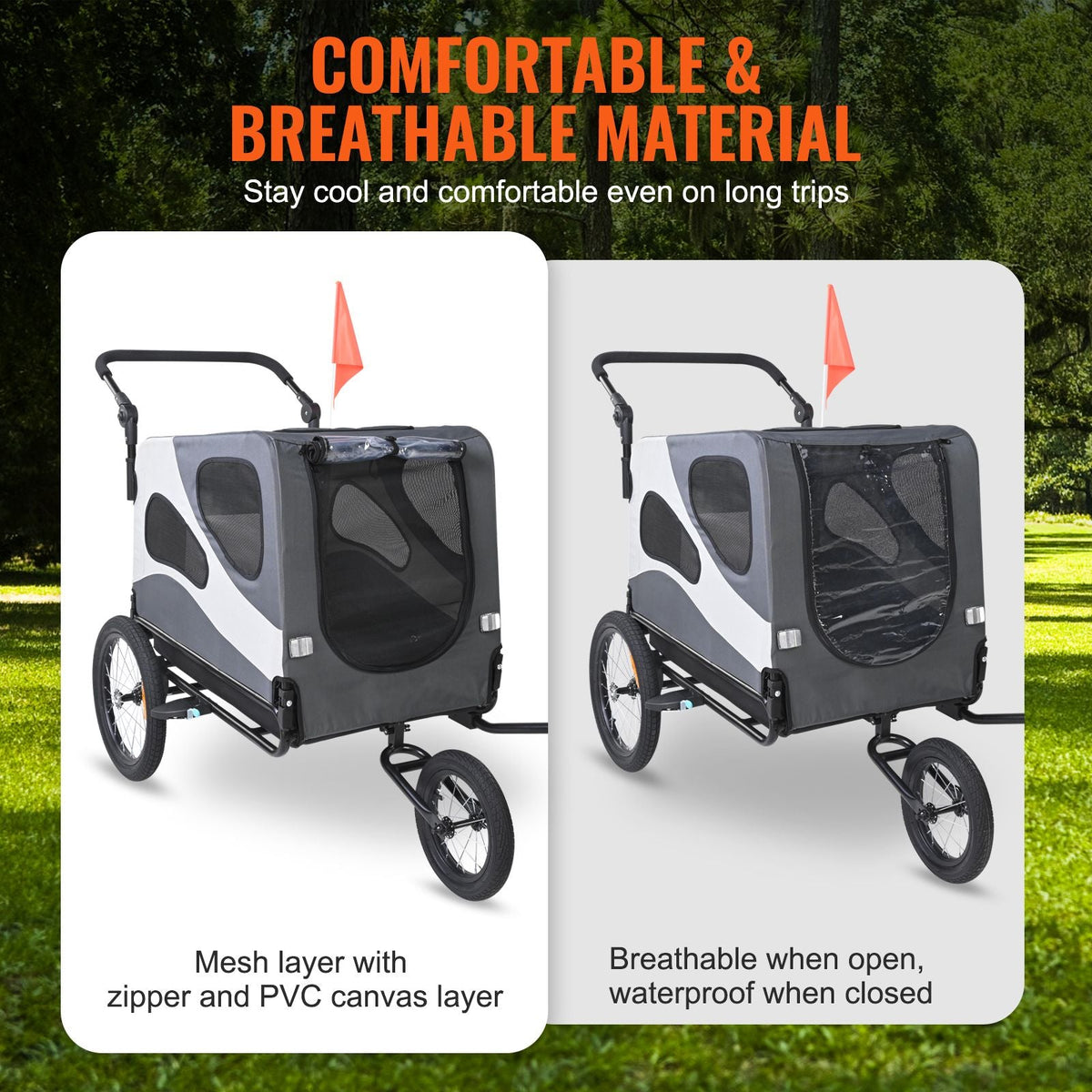 Dog Bike Trailer, Supports up to 100 lbs, 2-in-1 Pet Stroller Cart Bicycle Carrier, Easy Folding Cart Frame with Quick Release Wheels, Universal Bicycle Coupler, Reflectors, Flag, Black/Gray