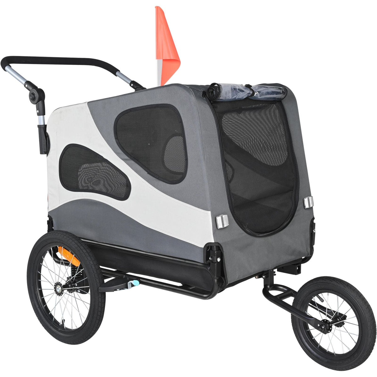 Dog Bike Trailer, Supports up to 100 lbs, 2-in-1 Pet Stroller Cart Bicycle Carrier, Easy Folding Cart Frame with Quick Release Wheels, Universal Bicycle Coupler, Reflectors, Flag, Black/Gray