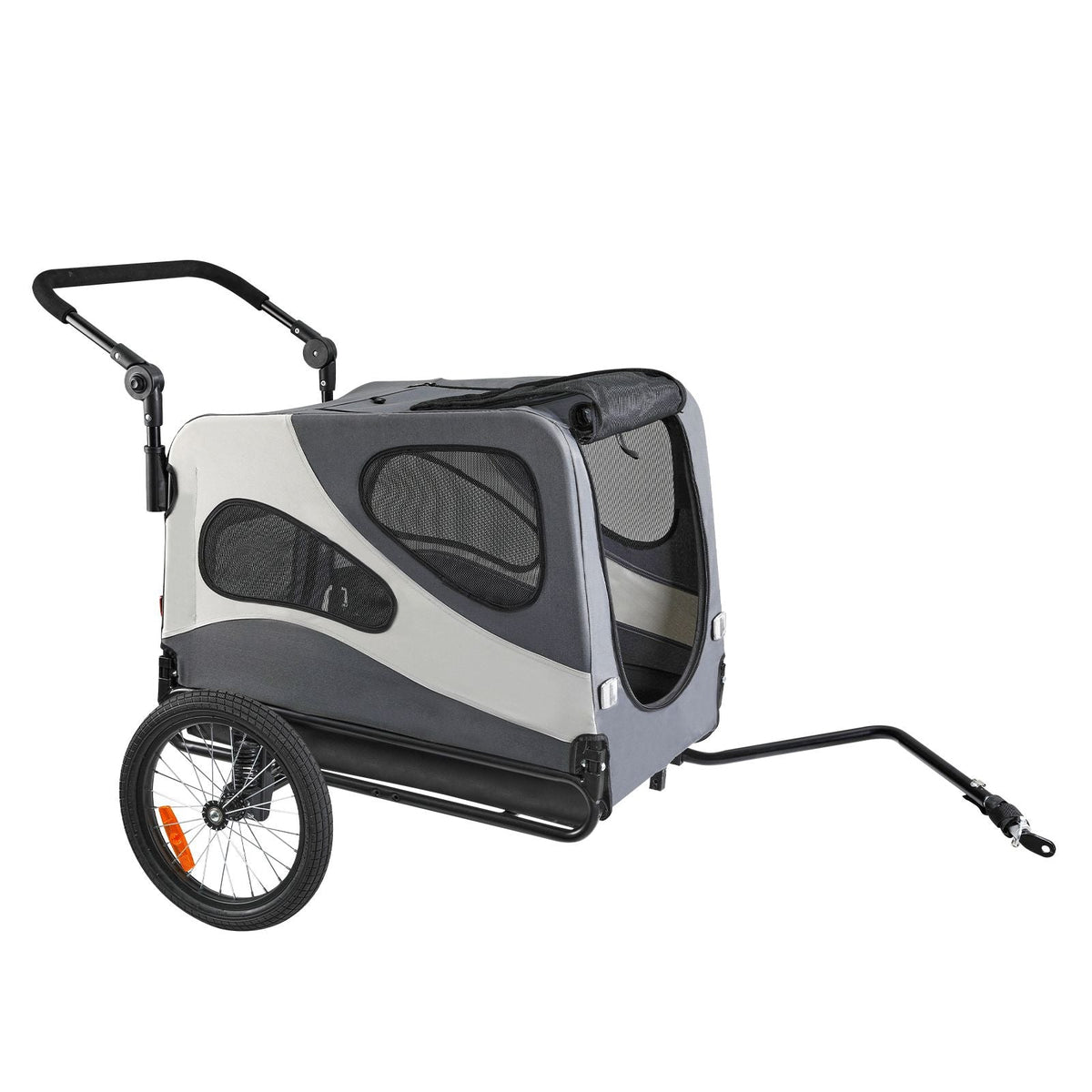 Dog Bike Trailer, Supports up to 100 lbs, 2-in-1 Pet Stroller Cart Bicycle Carrier, Easy Folding Cart Frame with Quick Release Wheels, Universal Bicycle Coupler, Reflectors, Flag, Black/Gray