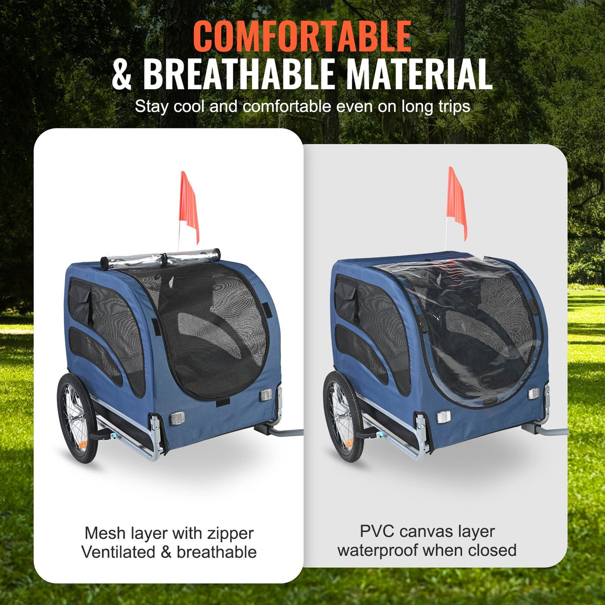 Dog Bike Trailer, Supports up to 100 lbs, Pet Cart Bicycle Carrier, Easy Folding Frame with Quick Release Wheels, Universal Bicycle Coupler, Reflectors, Flag, Collapsible to Store, Blue/Black