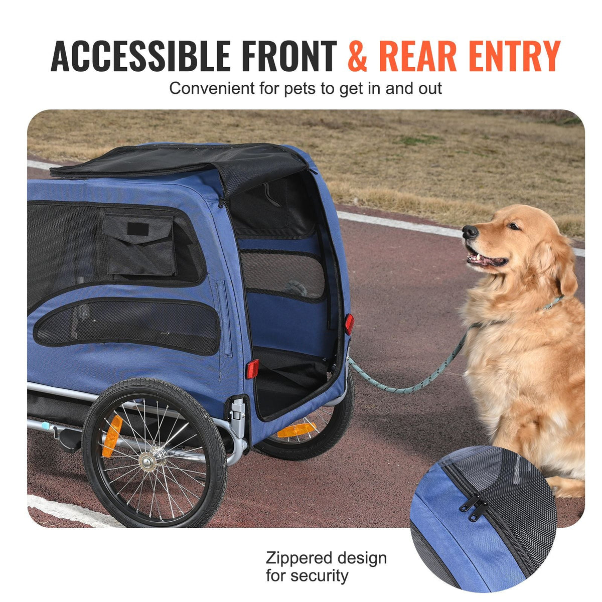 Dog Bike Trailer, Supports up to 100 lbs, Pet Cart Bicycle Carrier, Easy Folding Frame with Quick Release Wheels, Universal Bicycle Coupler, Reflectors, Flag, Collapsible to Store, Blue/Black