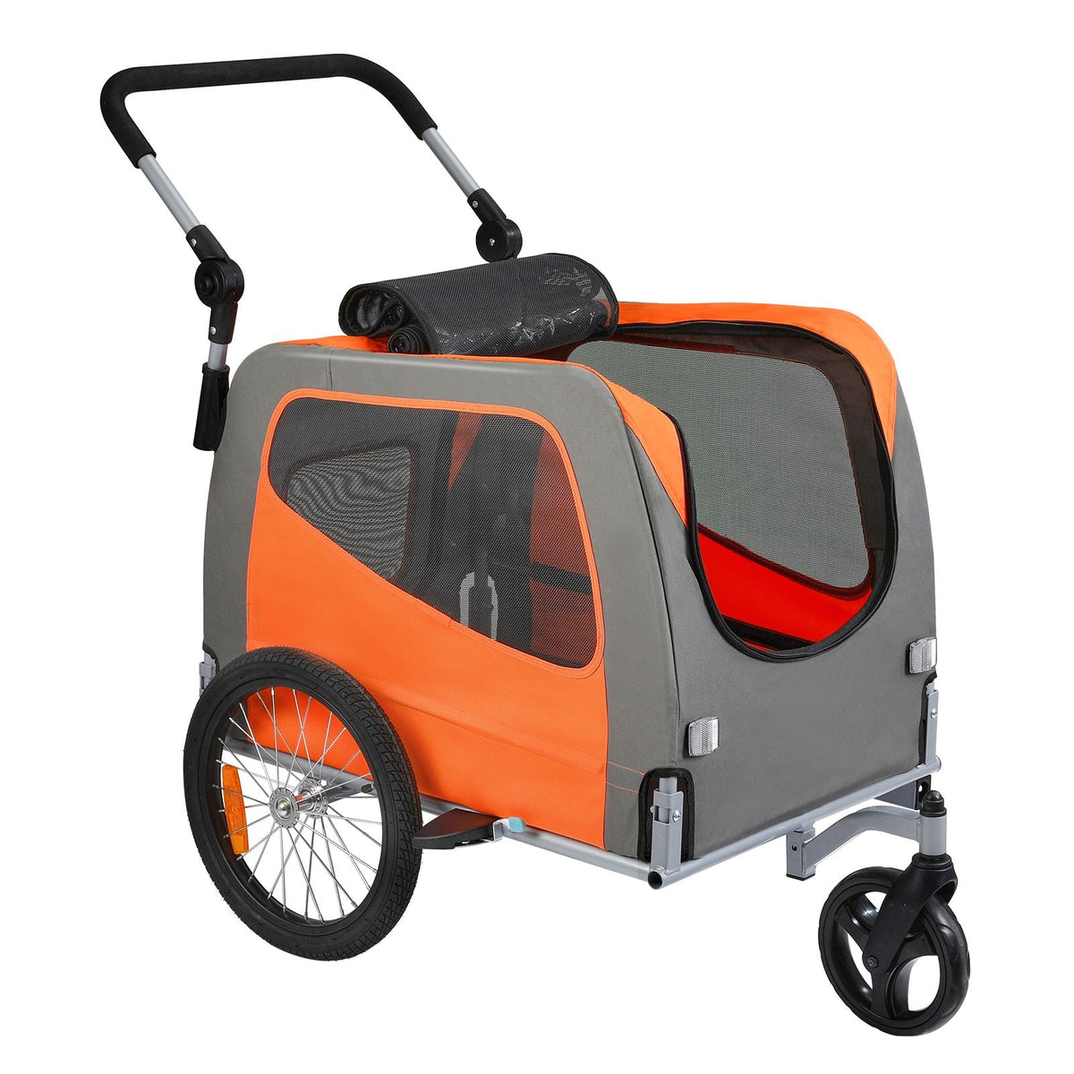Dog Bike Trailer, Supports up to 66 lbs, 2-in-1 Pet Stroller Cart Bicycle Carrier, Easy Folding Cart Frame with Quick Release Wheels, Universal Bicycle Coupler, Reflectors, Flag, Orange/Gray