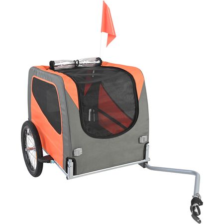 Dog Bike Trailer, Supports up to 66 lbs, Pet Cart Bicycle Carrier, Easy Folding Frame with Quick Release Wheels, Universal Bicycle Coupler, Reflectors, Flag, Collapsible to Store, Orange/Gray