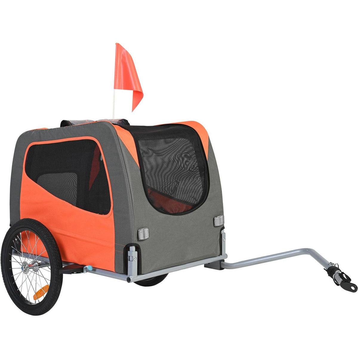 Dog Bike Trailer, Supports up to 66 lbs, Pet Cart Bicycle Carrier, Easy Folding Frame with Quick Release Wheels, Universal Bicycle Coupler, Reflectors, Flag, Collapsible to Store, Orange/Gray