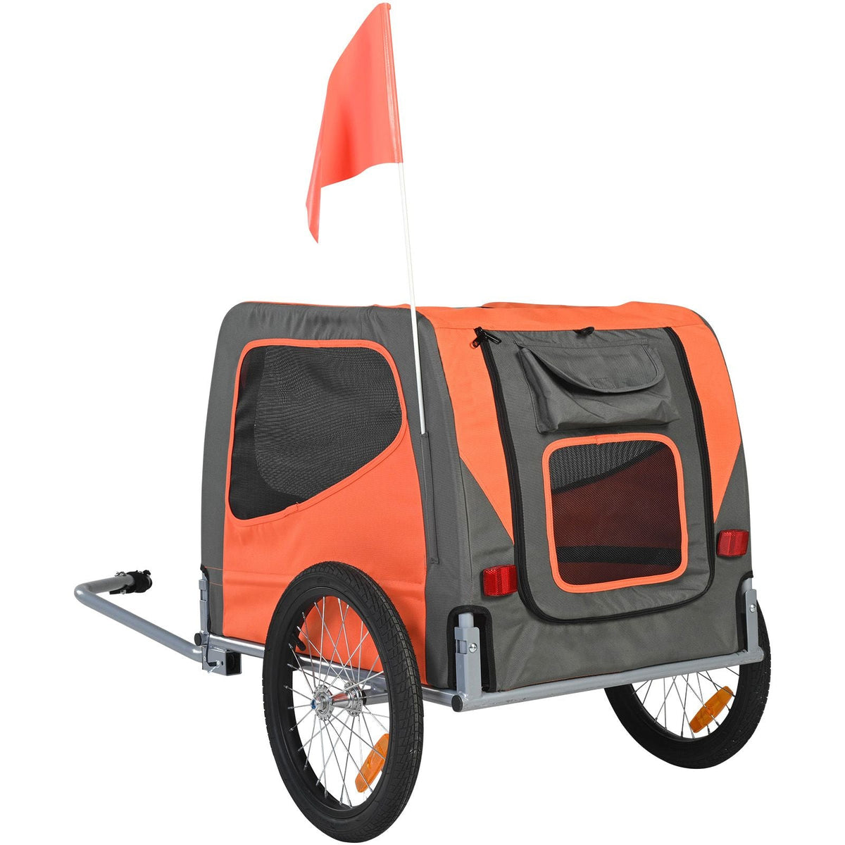Dog Bike Trailer, Supports up to 66 lbs, Pet Cart Bicycle Carrier, Easy Folding Frame with Quick Release Wheels, Universal Bicycle Coupler, Reflectors, Flag, Collapsible to Store, Orange/Gray