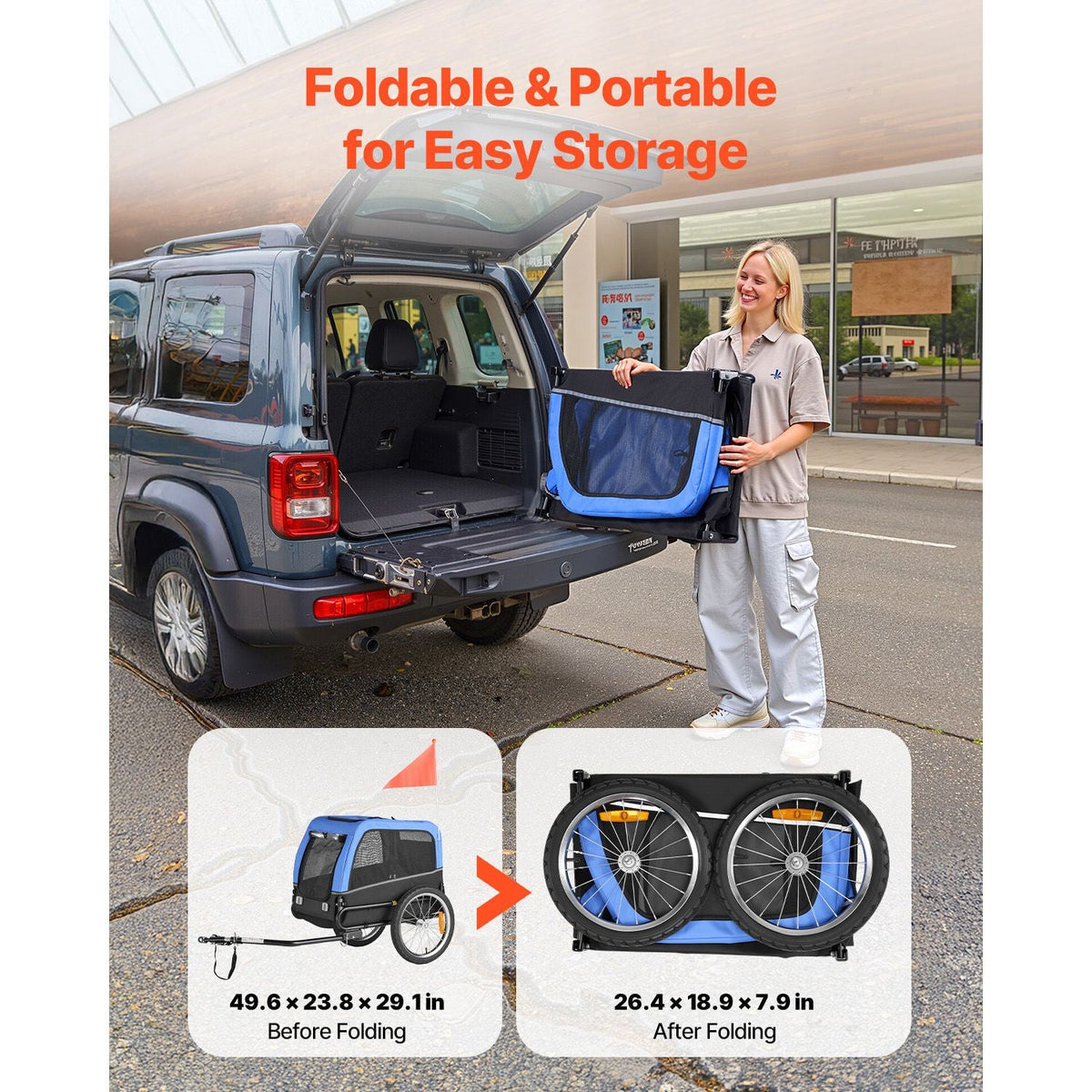 Dog Bike Trailer, Supports up to 66 lbs, Pet Cart Bicycle Carrier for Small & Medium Dogs, Easy Folding Frame with Quick Release Wheel, Universal Bicycle Coupler, Reflector, Flag, Internal Leash