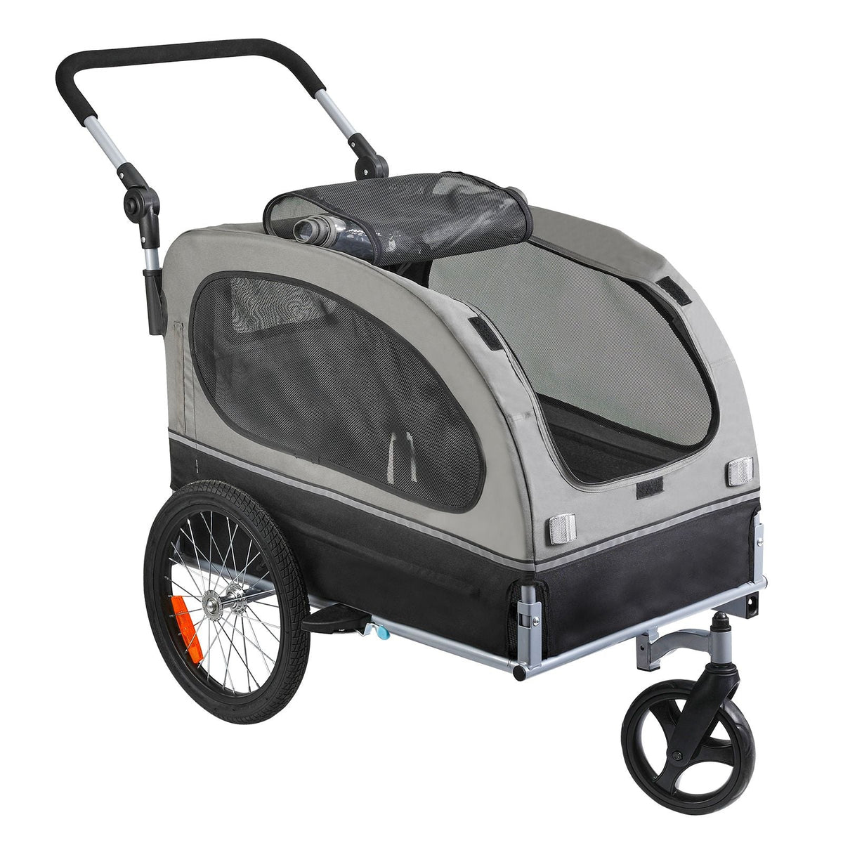 Dog Bike Trailer, Supports up to 88 lbs, 2-in-1 Pet Stroller Cart Bicycle Carrier, Easy Folding Cart Frame with Quick Release Wheels, Universal Bicycle Coupler, Reflectors, Flag, Black/Gray