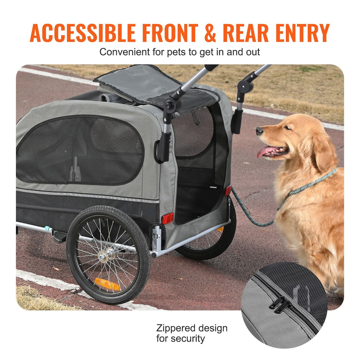 Dog Bike Trailer, Supports up to 88 lbs, 2-in-1 Pet Stroller Cart Bicycle Carrier, Easy Folding Cart Frame with Quick Release Wheels, Universal Bicycle Coupler, Reflectors, Flag, Black/Gray