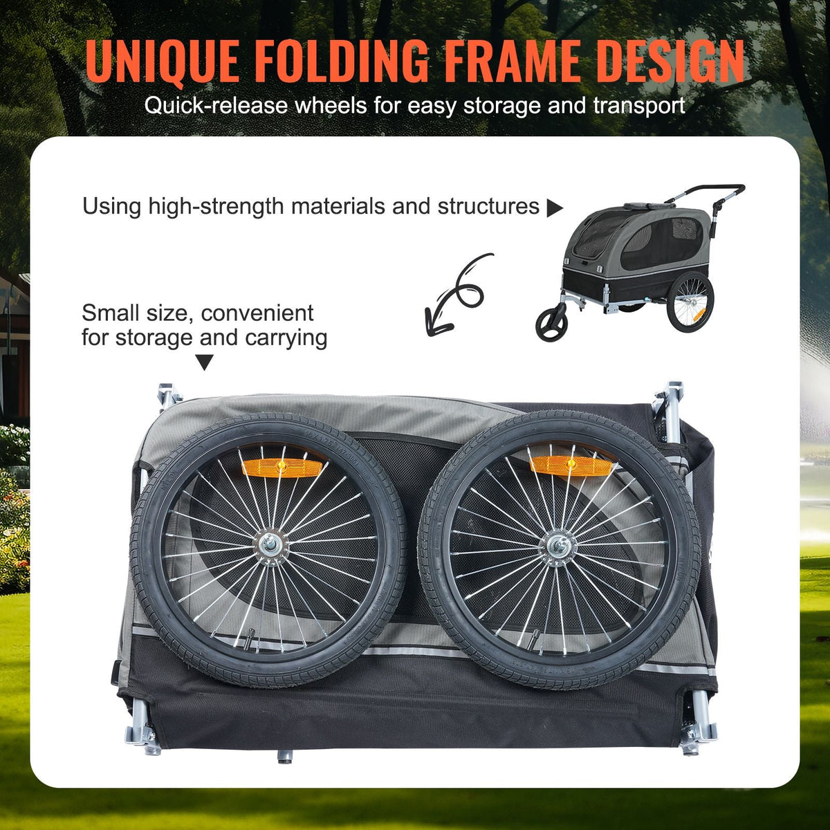Dog Bike Trailer, Supports up to 88 lbs, 2-in-1 Pet Stroller Cart Bicycle Carrier, Easy Folding Cart Frame with Quick Release Wheels, Universal Bicycle Coupler, Reflectors, Flag, Black/Gray
