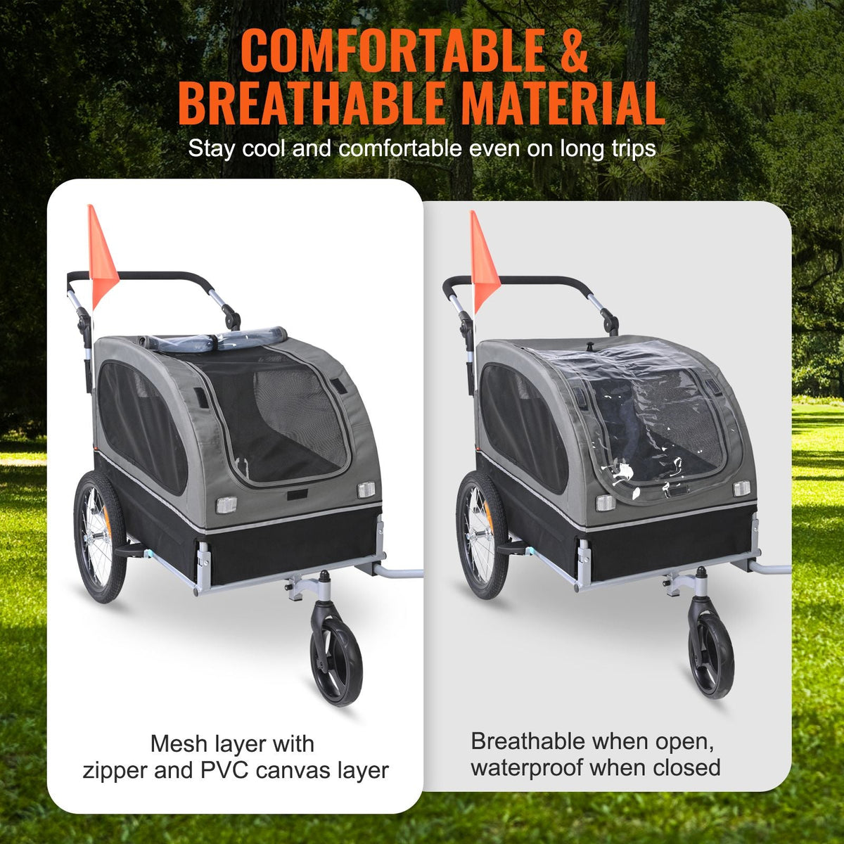 Dog Bike Trailer, Supports up to 88 lbs, 2-in-1 Pet Stroller Cart Bicycle Carrier, Easy Folding Cart Frame with Quick Release Wheels, Universal Bicycle Coupler, Reflectors, Flag, Black/Gray