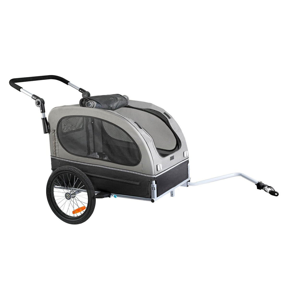 Dog Bike Trailer, Supports up to 88 lbs, 2-in-1 Pet Stroller Cart Bicycle Carrier, Easy Folding Cart Frame with Quick Release Wheels, Universal Bicycle Coupler, Reflectors, Flag, Black/Gray