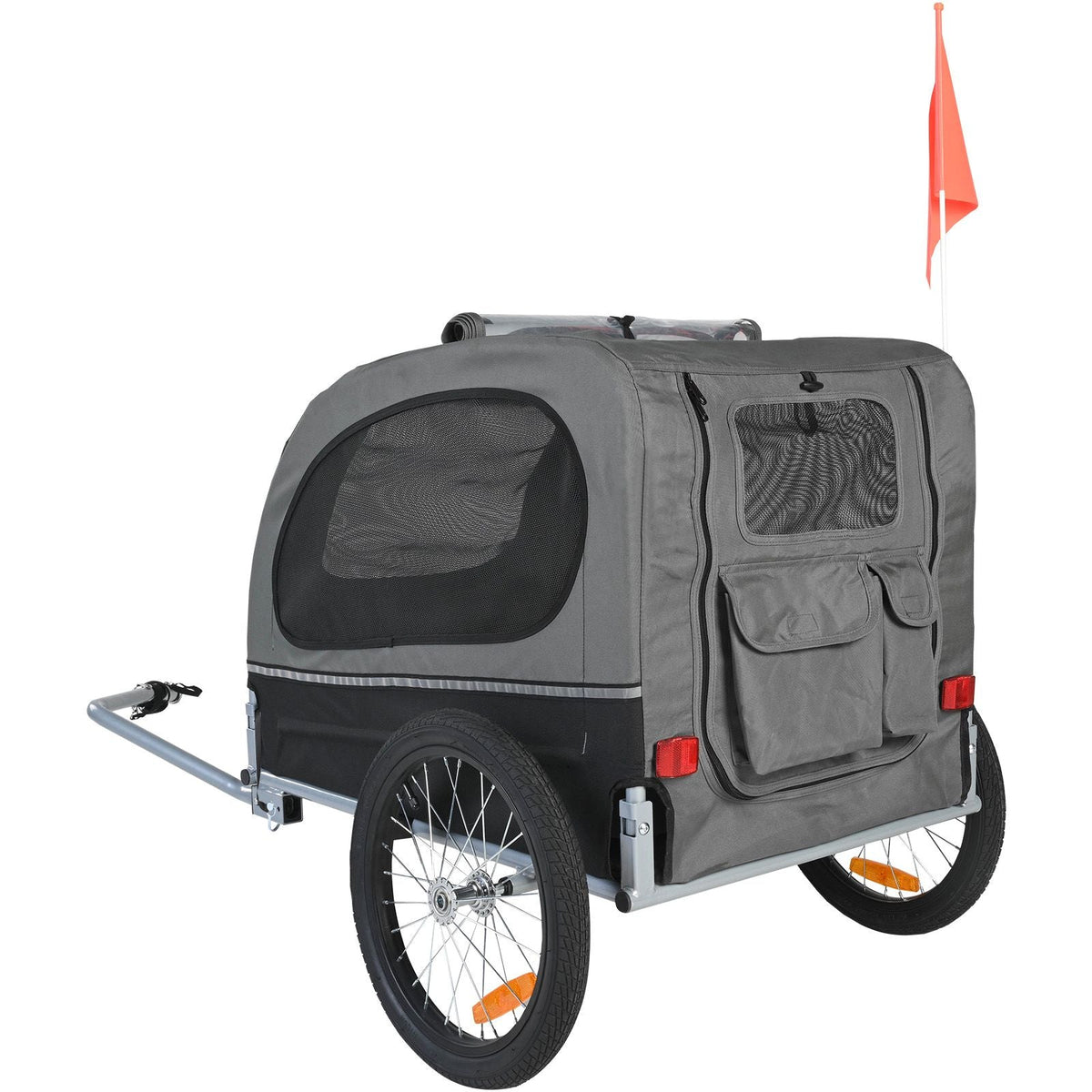 Dog Bike Trailer, Supports up to 88 lbs, Pet Cart Bicycle Carrier, Easy Folding Frame with Quick Release Wheels, Universal Bicycle Coupler, Reflectors, Flag, Collapsible to Store, Black/Gray