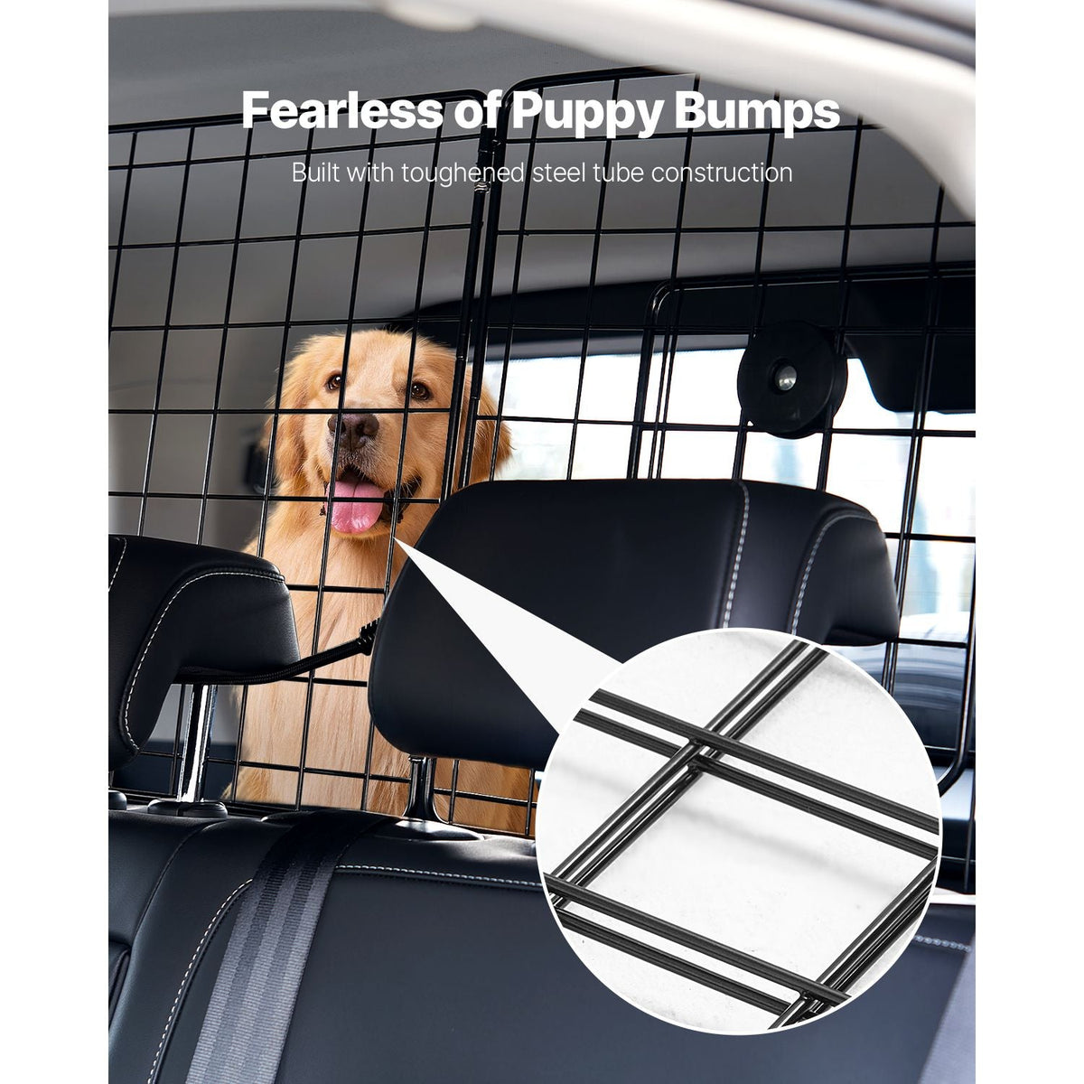 Dog Car Barrier, 36.6"-60" Adjustable Car Divider for Trunk Cargo Area, Universal-Fit Back Seat Heavy-Duty Wire Mesh Dogs Separator Guard Net, Vehicle Pet Barrier for Sedans, Trucks and SUVs