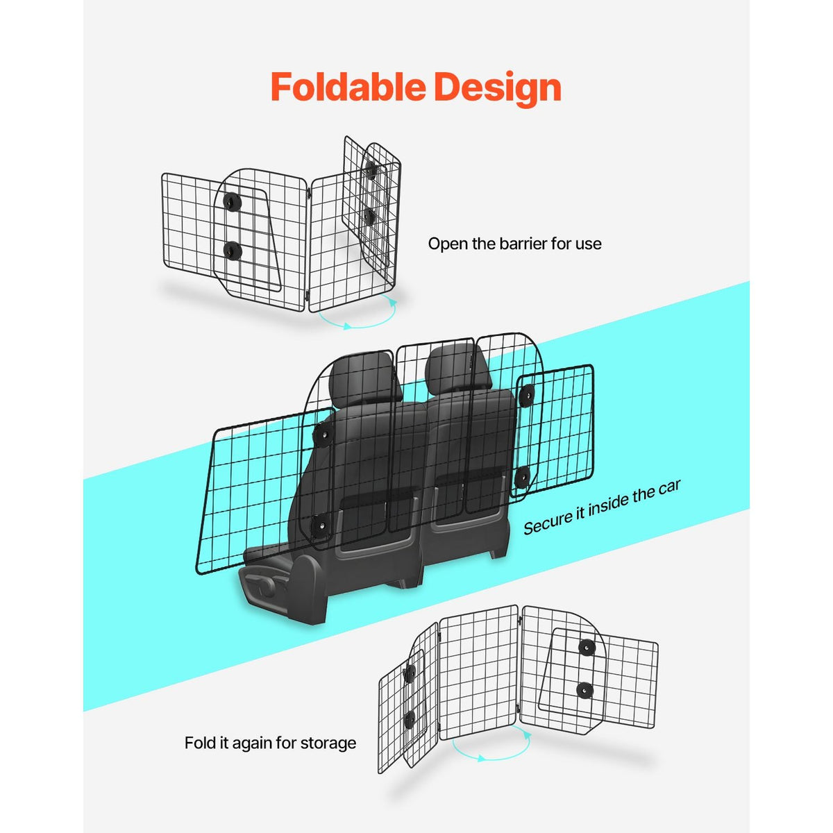 Dog Car Barrier, 36.6"-60" Adjustable Car Divider for Trunk Cargo Area, Universal-Fit Back Seat Heavy-Duty Wire Mesh Dogs Separator Guard Net, Vehicle Pet Barrier for Sedans, Trucks and SUVs