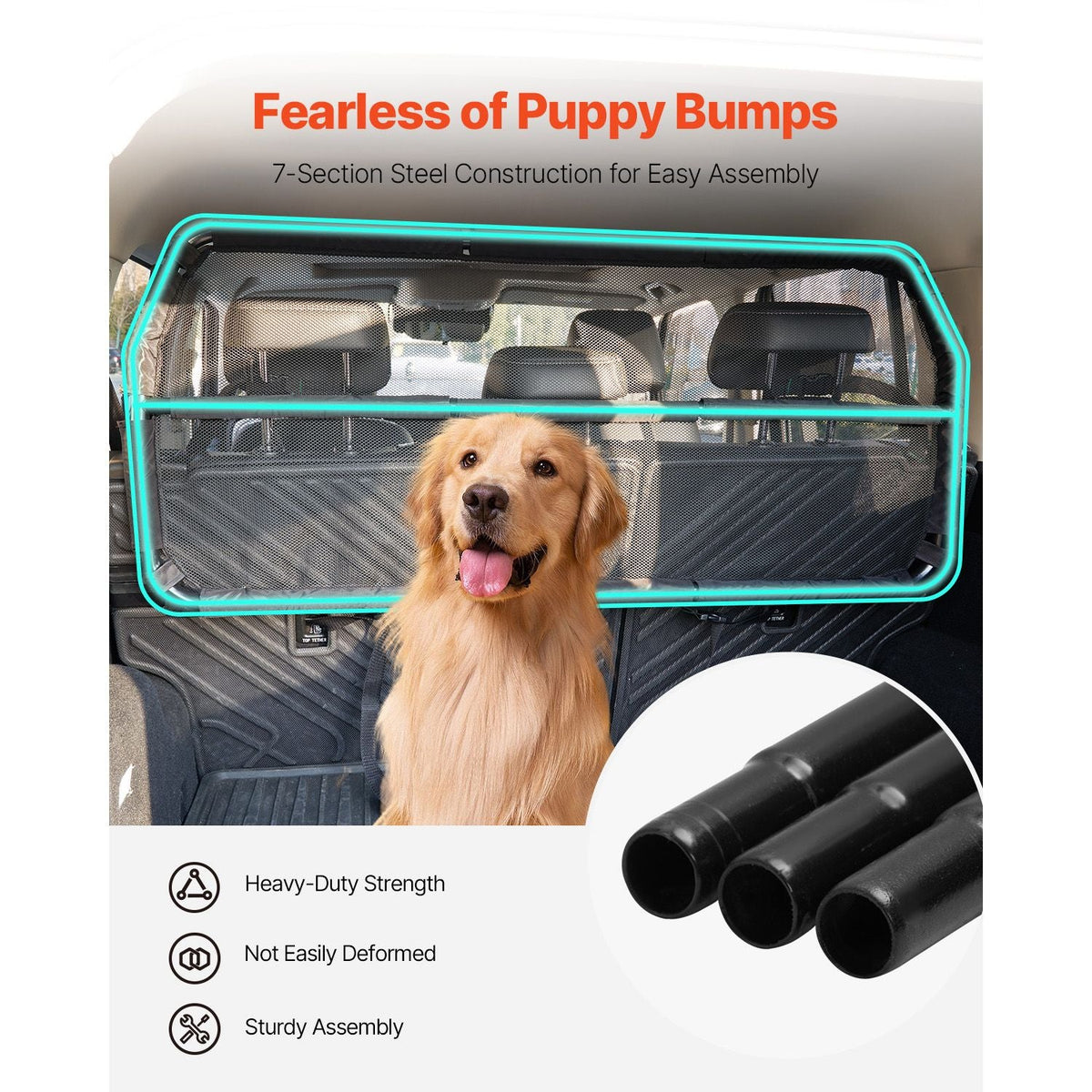 Dog Car Barrier, 46" Wide Car Divider for Cargo Area, Vehicle Pet Barrier with See Through Net Mesh, Universal-Fit Dog Car Barrier for Small-Sized SUVs, Trucks and Vehicle, Black