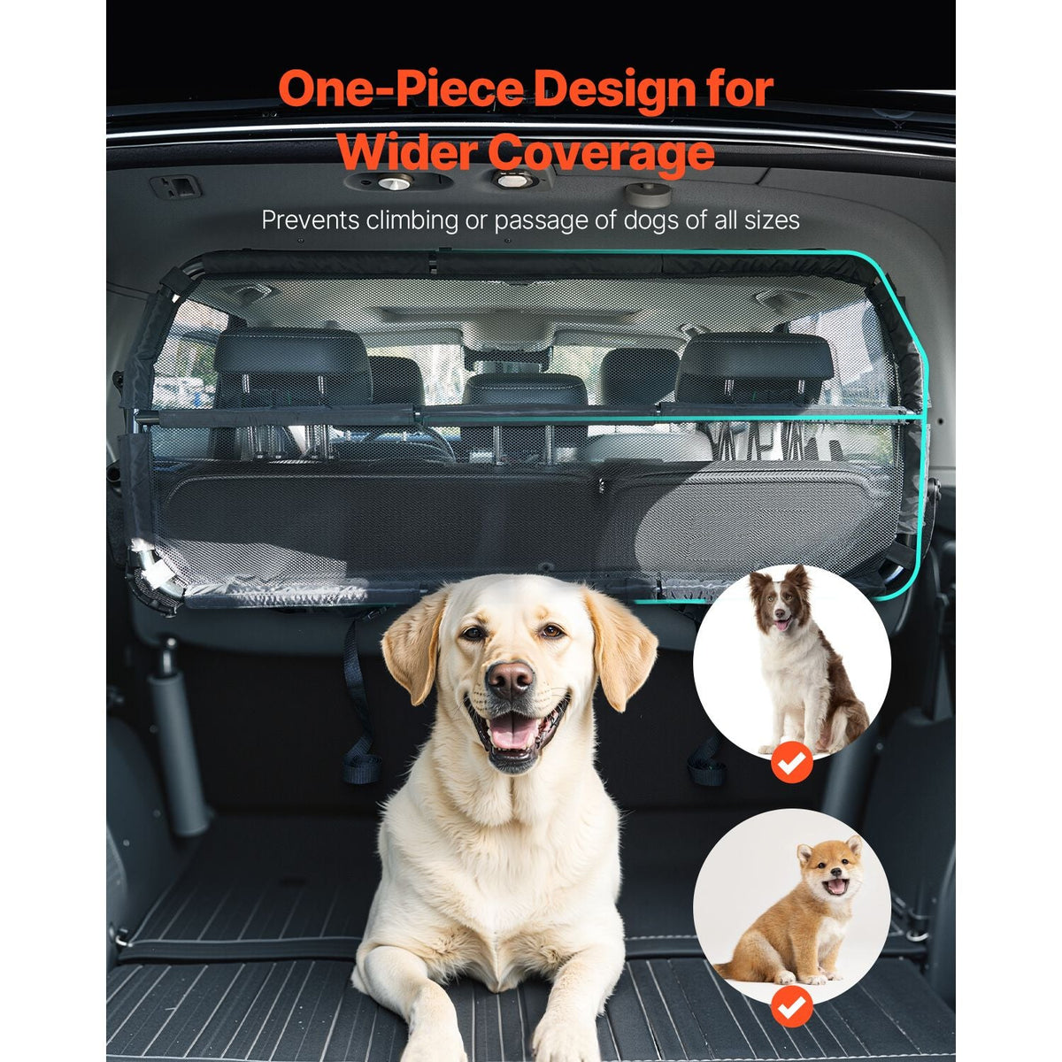 Dog Car Barrier, 46" Wide Car Divider for Cargo Area, Vehicle Pet Barrier with See Through Net Mesh, Universal-Fit Dog Car Barrier for Small-Sized SUVs, Trucks and Vehicle, Black