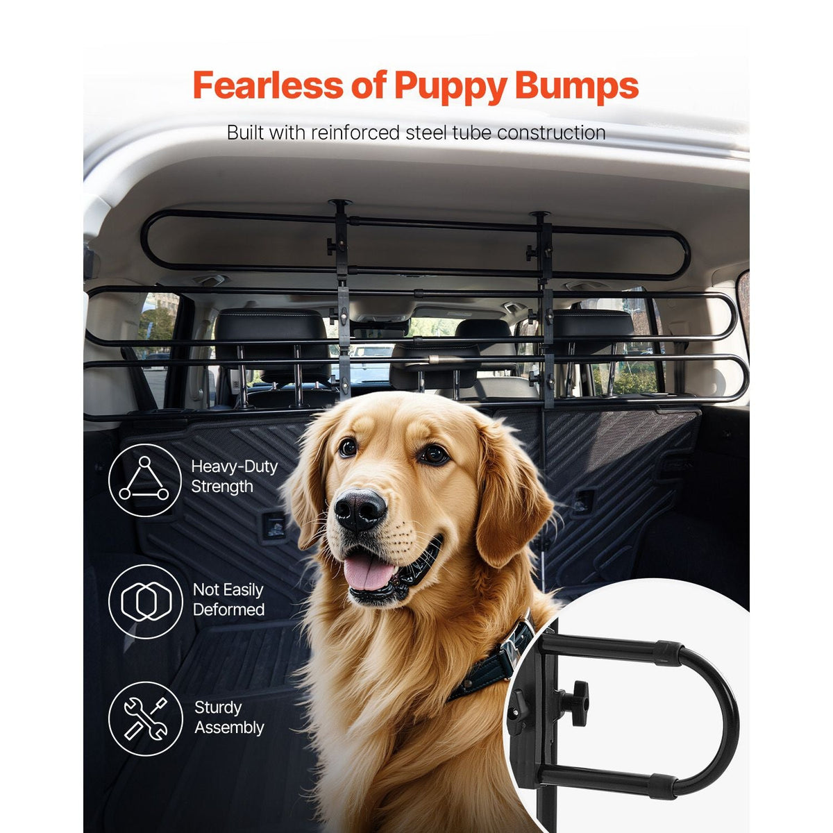 Dog Car Barrier, Adjustable Universal-Fit Vehicle Pet Barrier for Cars, Trucks and SUVs, Easy to Install Dog Car Gate - Strong Metal Tubing Gate Divider, Keeps Pets off Passenger Seats, Black
