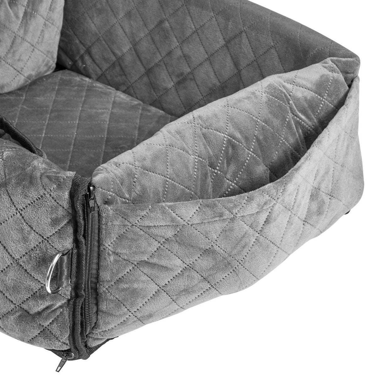 Dog Car Seat, Dog Booster Seat for Car with A Storage Pocket, Clip-On Safety Leash, Sponge and PP Cotton Filling, Dog Car Bed for Small & Medium Dog up to 40lbs, Gray